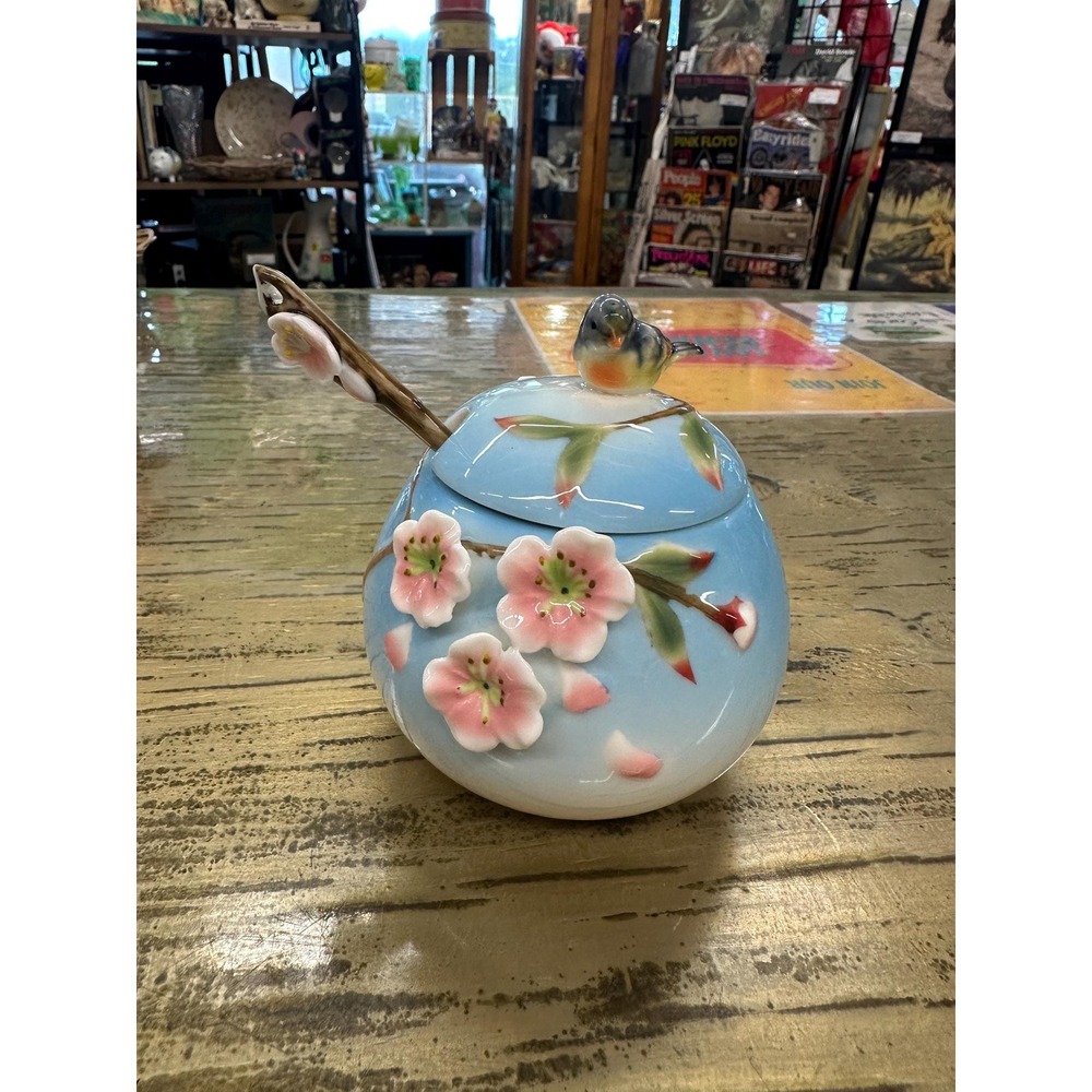 Vintage Pier 1 Birds and Blossoms Sugar Bowl